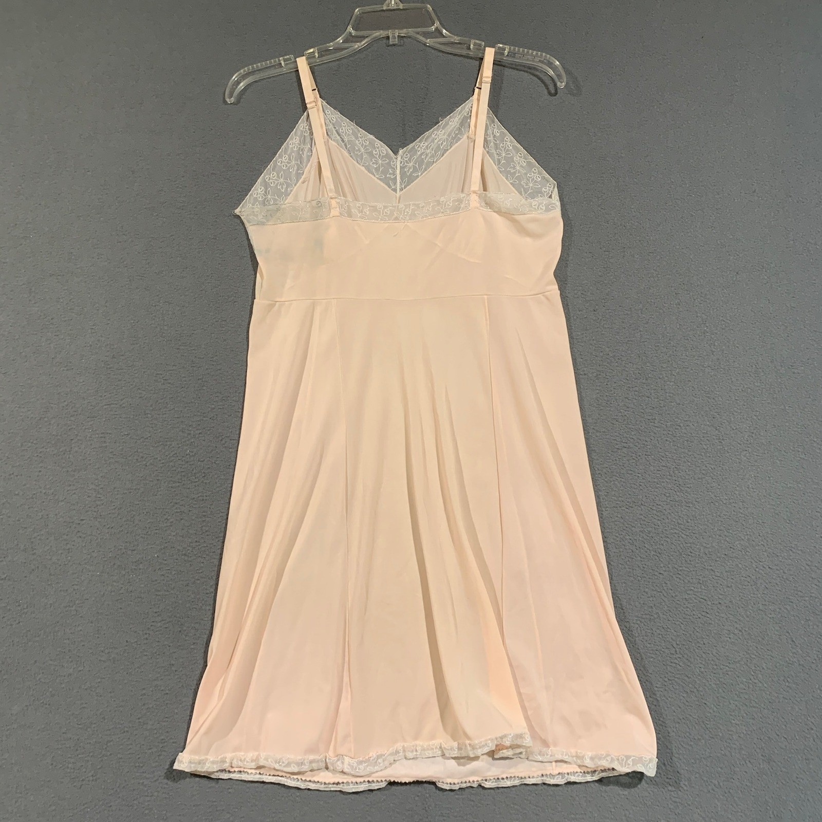 Vintage Lace Trim Full Slip Women Size M Light Pink Mini Lingerie Nightie Retro