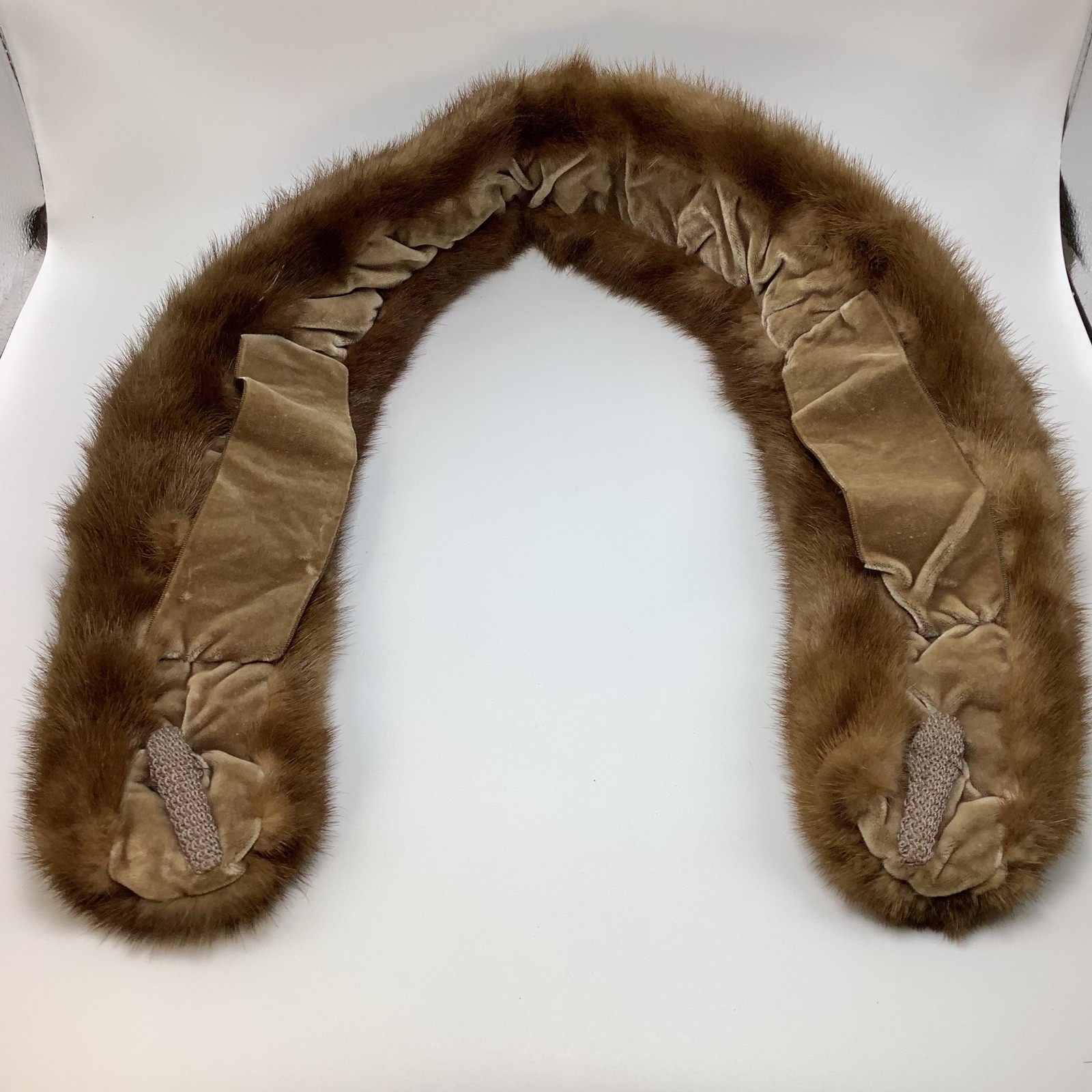 Vintage Mink Fur Scarf Collar with Velvet Lining and Coat Clips Brown No Tag 34”