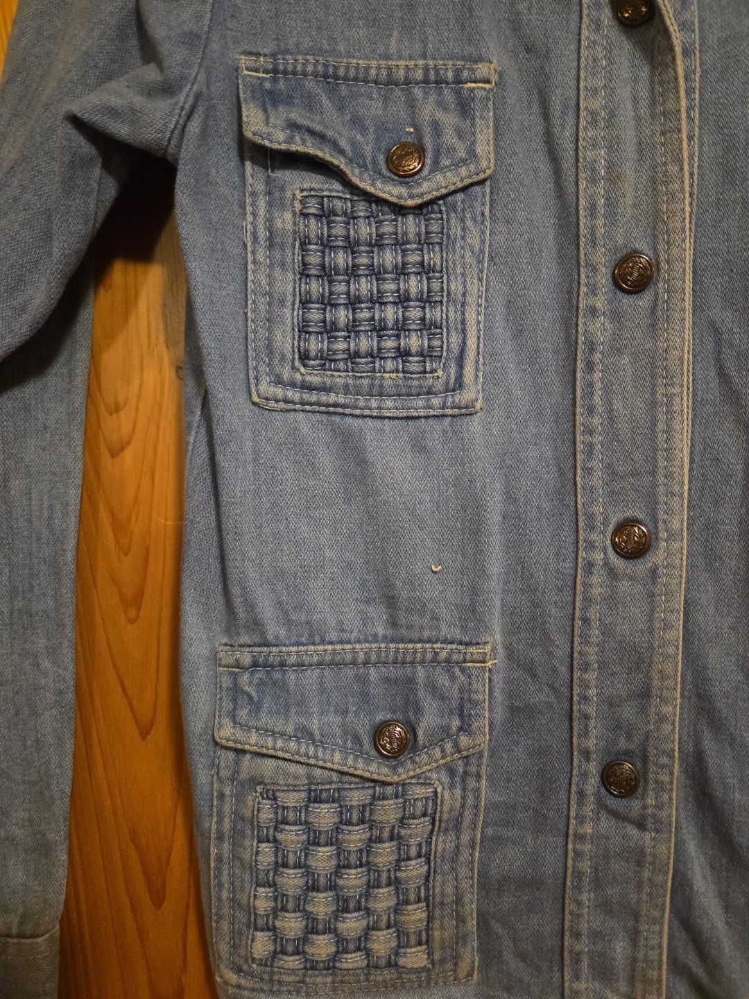 Vintage 60s 70s Women’s Funky Button Up Denim Shirt Size 5 Longstreet NY 16×23