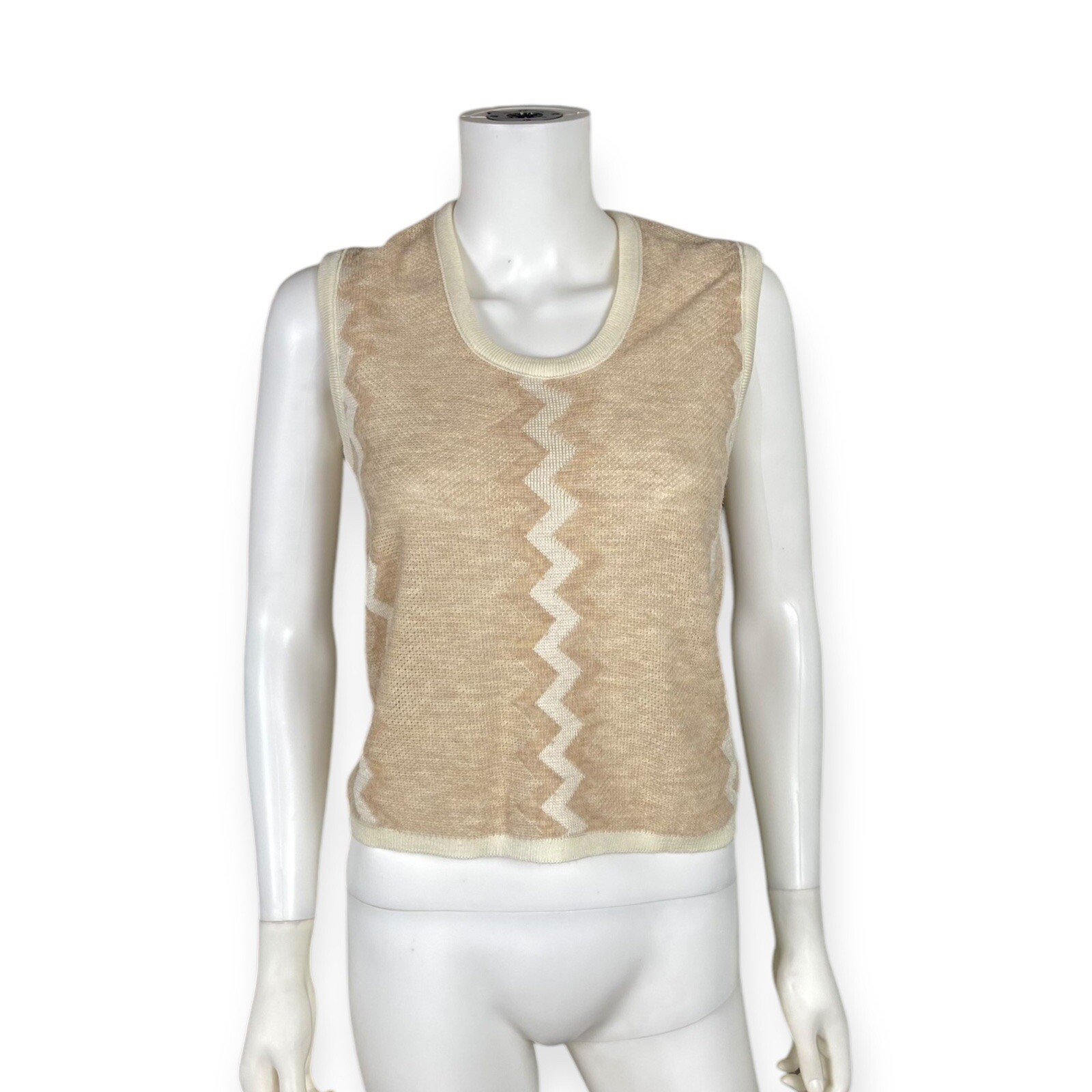 Jane Colby Women’s VTG 1970s Tan Zig Zag Knit Mod Sweater Vest