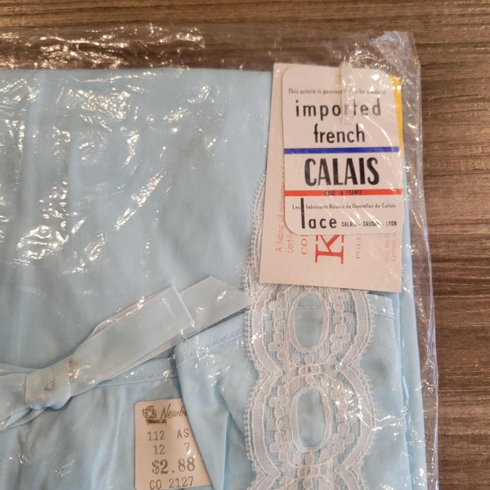 Vintage 1960s Myrna French Lace Trim Shift Nightgown Blue Size L NEW Old Stock