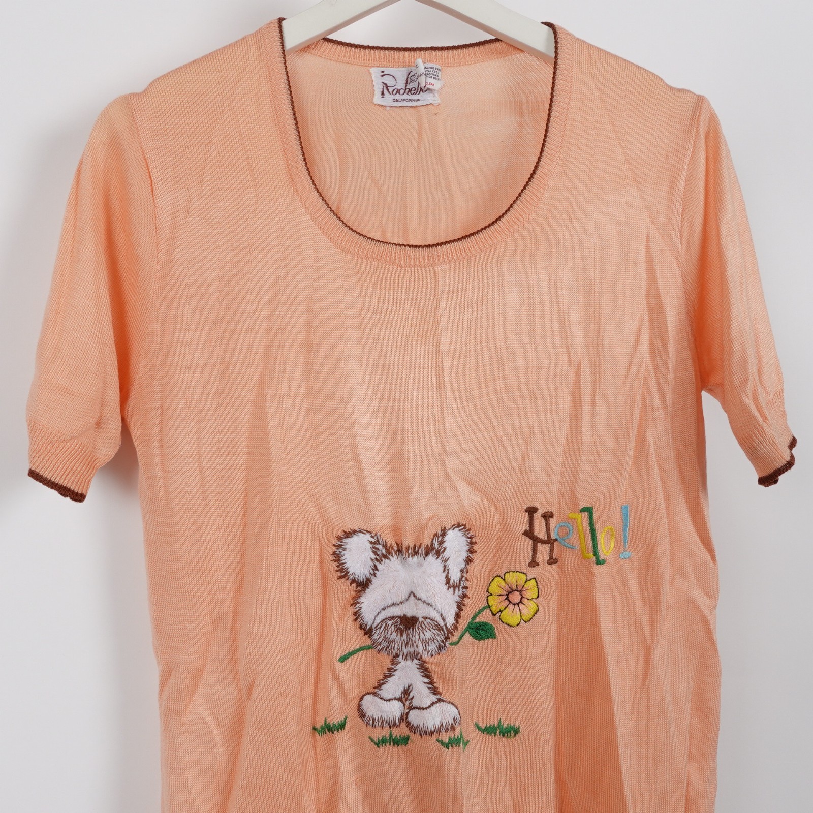 Vintage 60s 70s Rochelle California Dog Puppy Sweater Womens Medium Knit Embroid