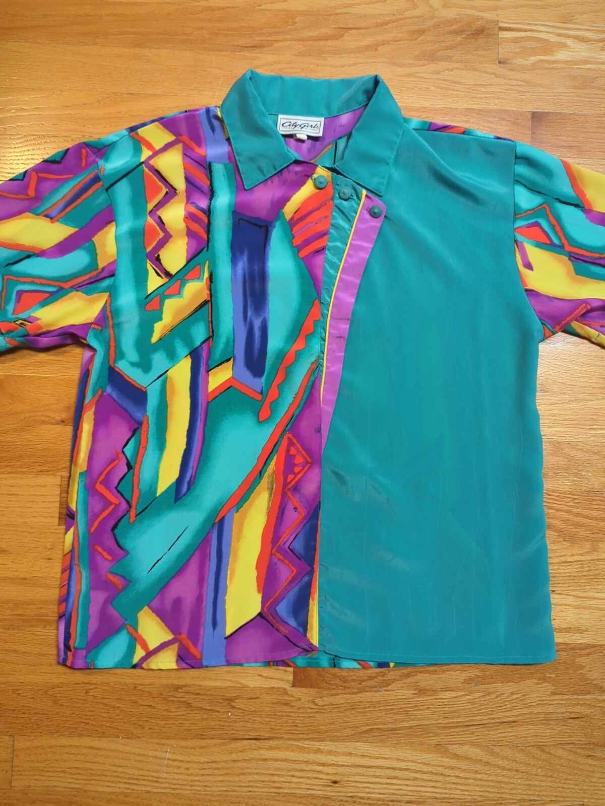 Vintage City Girl California Blouse Shirt Color Block Retro 12 Made In USA