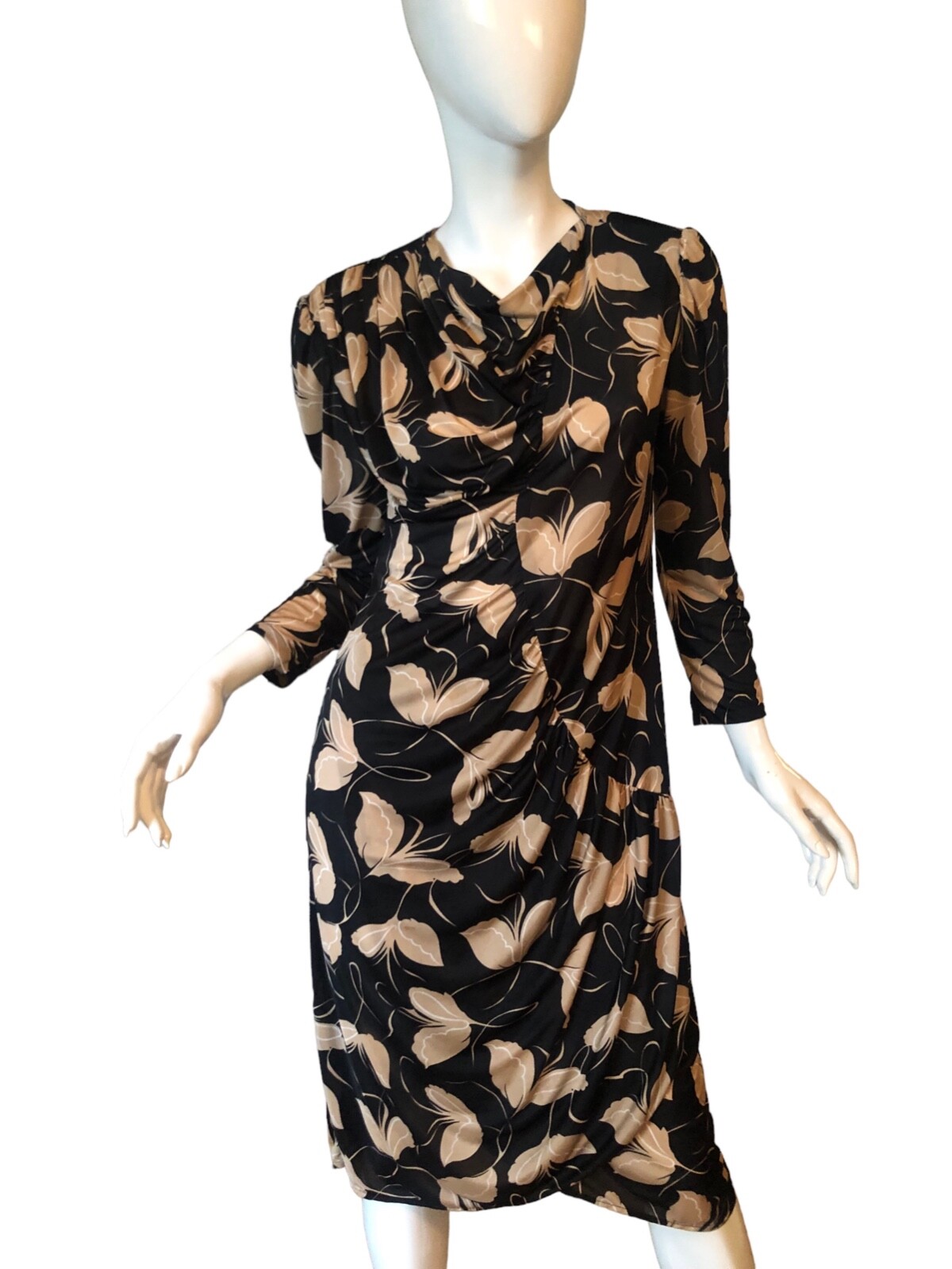 Vtg 70s 80s MATIQUE Dress M BUTTERFLY Print RUCHED Disco SECRETARY Wrap MIDI