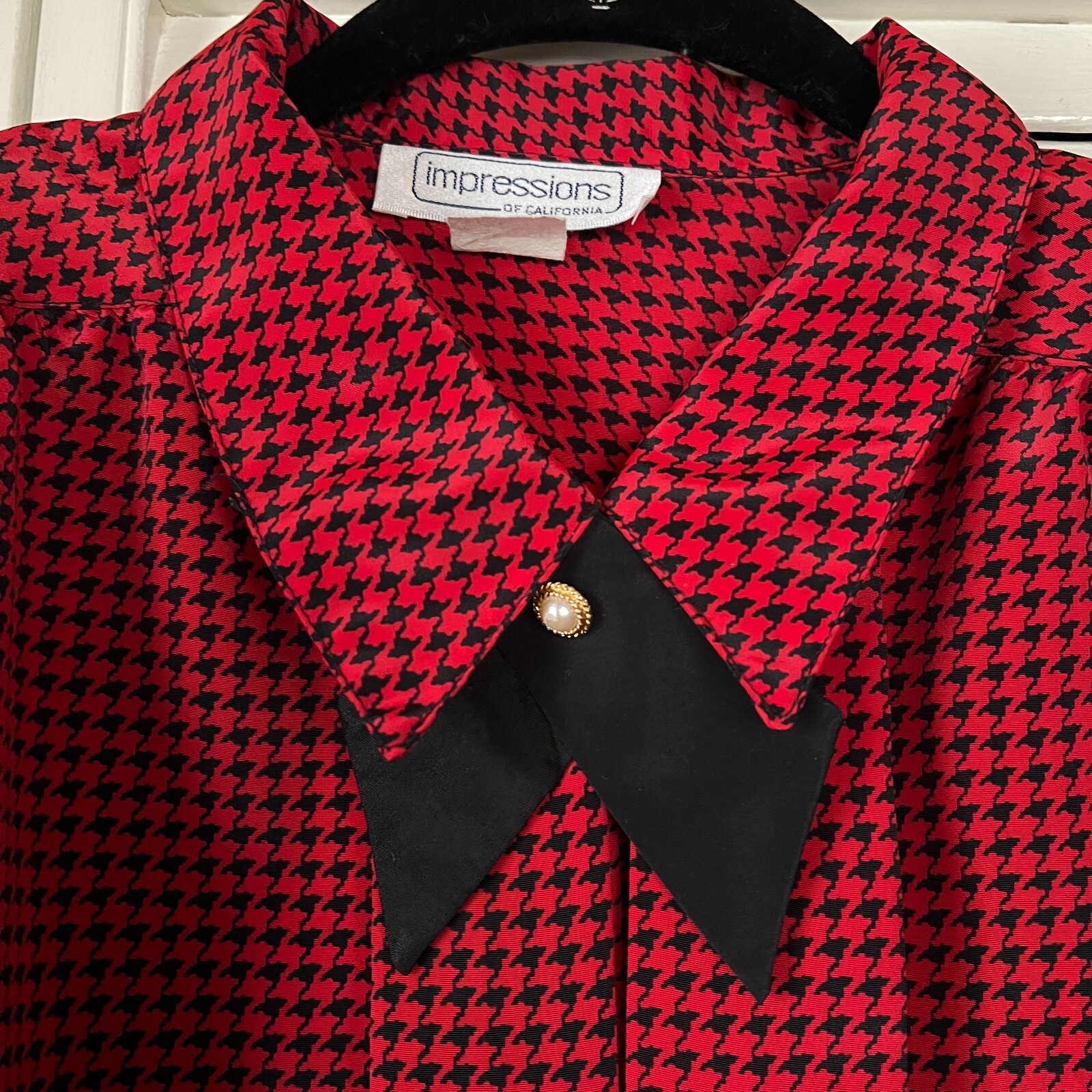 Impressions of California Vintage Red Black Pussy Bow Cravat Blouse sz 14