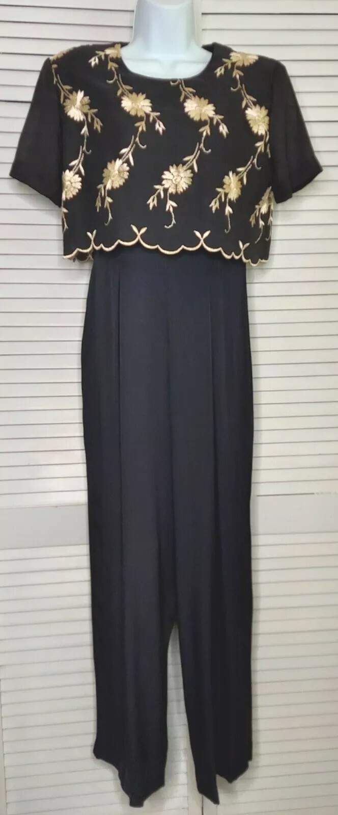 Vtg Jumpsuit Jeffrey & Dara Linda Hutley Black w Gold Embroidery Pant Suit Sz: 6