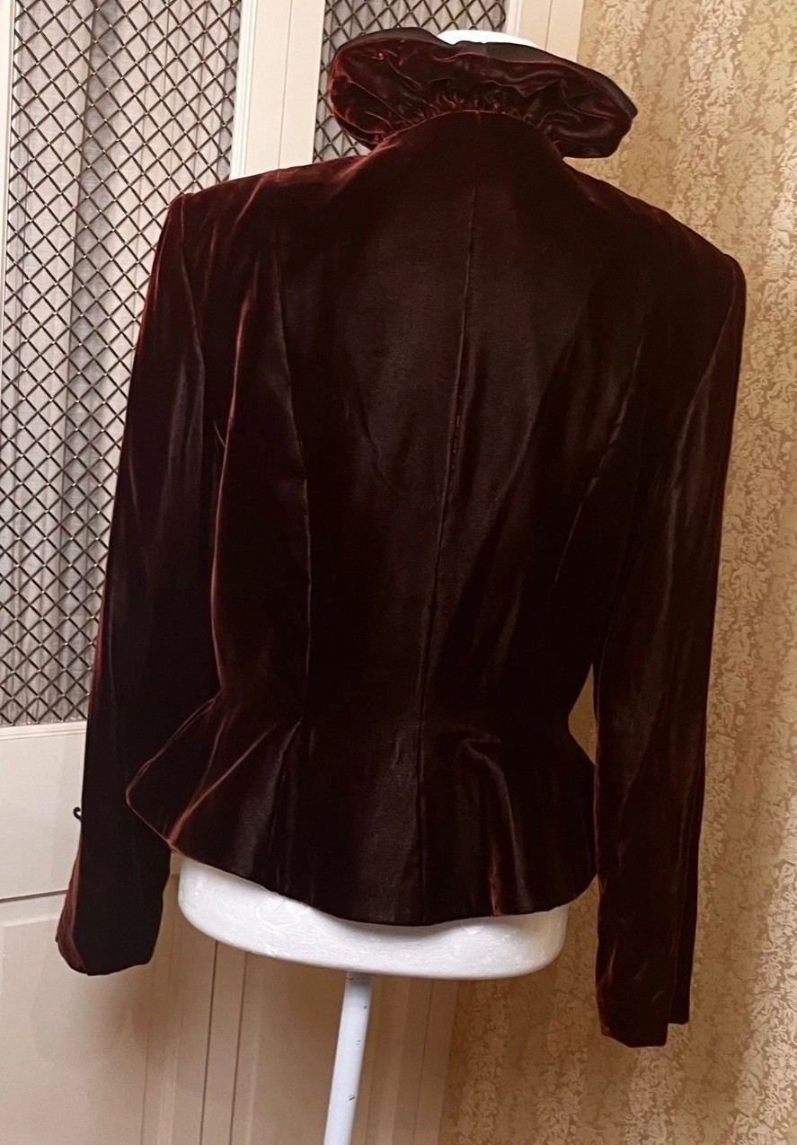 Vintage Velvet Pant Suit Ruffle Portrait Collar Bridgerton Renfair 2pc As Is