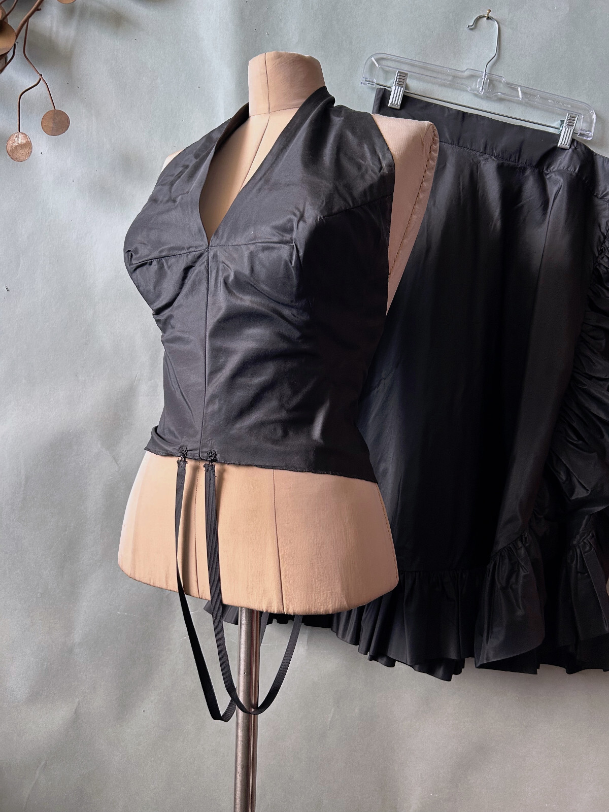 Vtg 1960s Flamenco Style Party Dress Black Halter Busty Cocktail Glam sz S M