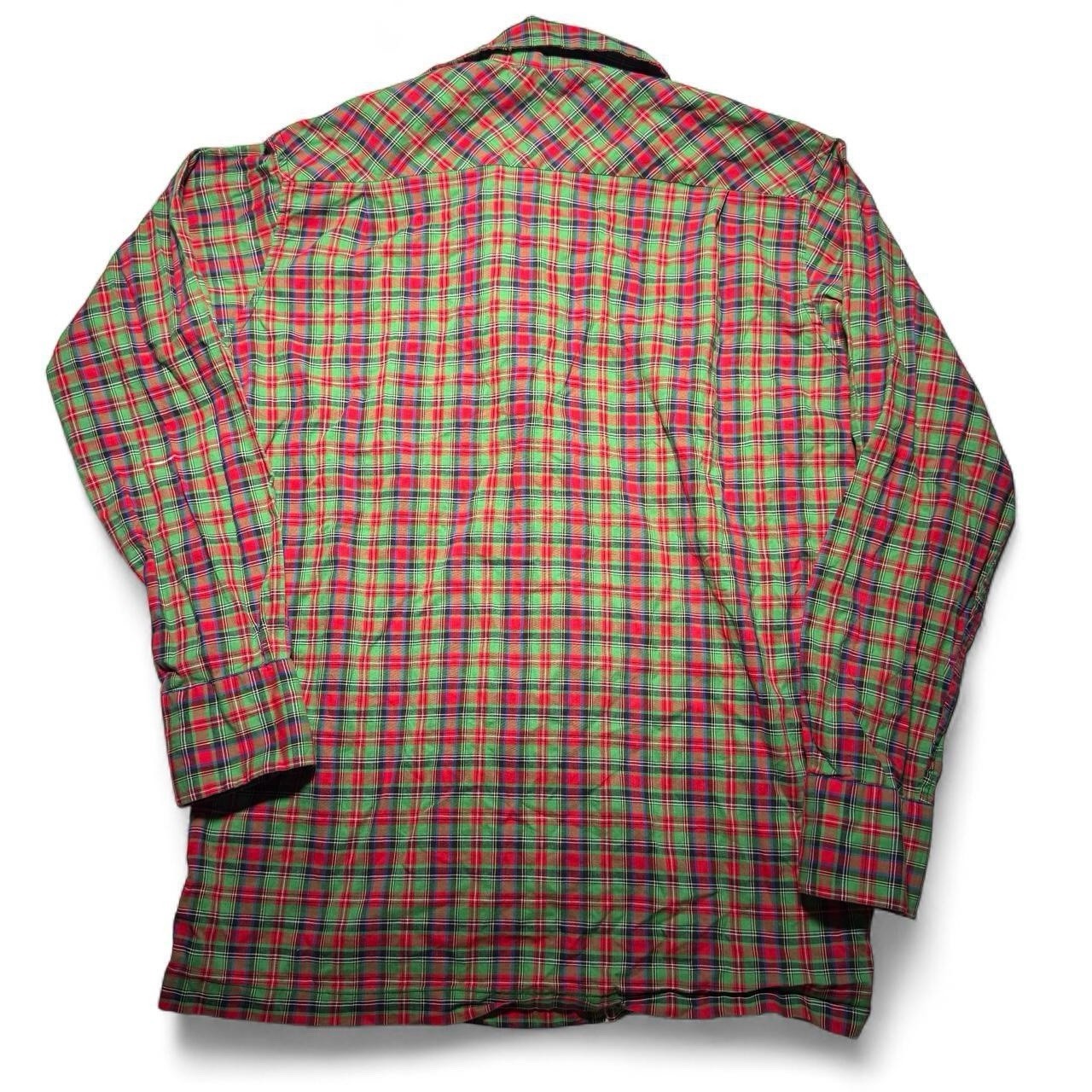 True Vintage 70s 60s Pearl Button Red Green Plaid Button-up Loop Collar Shirt M