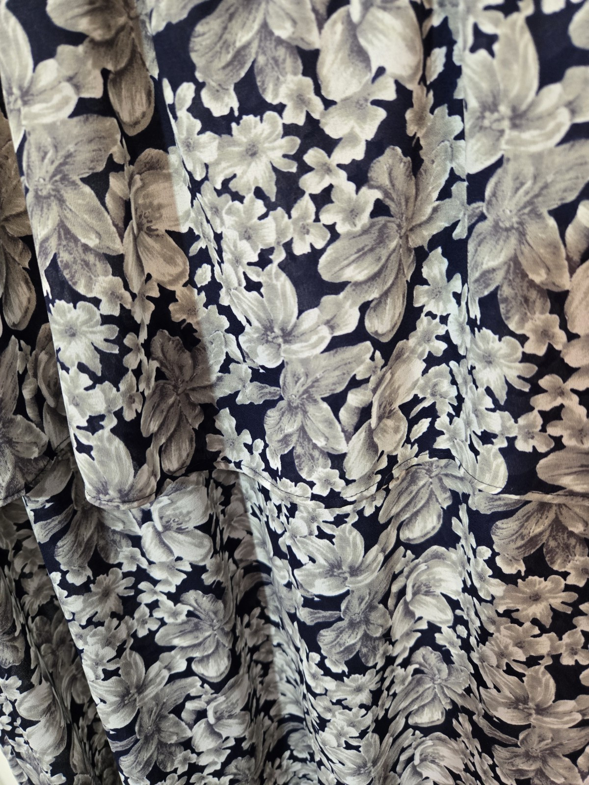 Vtg 90s Liz Robert’s Dress 18WP White Black Floral Boat Collar 3/4 Cuff Sleeves