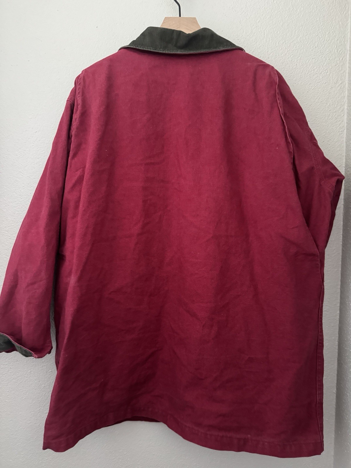 Vintage Red LL Bean Chore Coat Corduroy Collar Plaid Lining