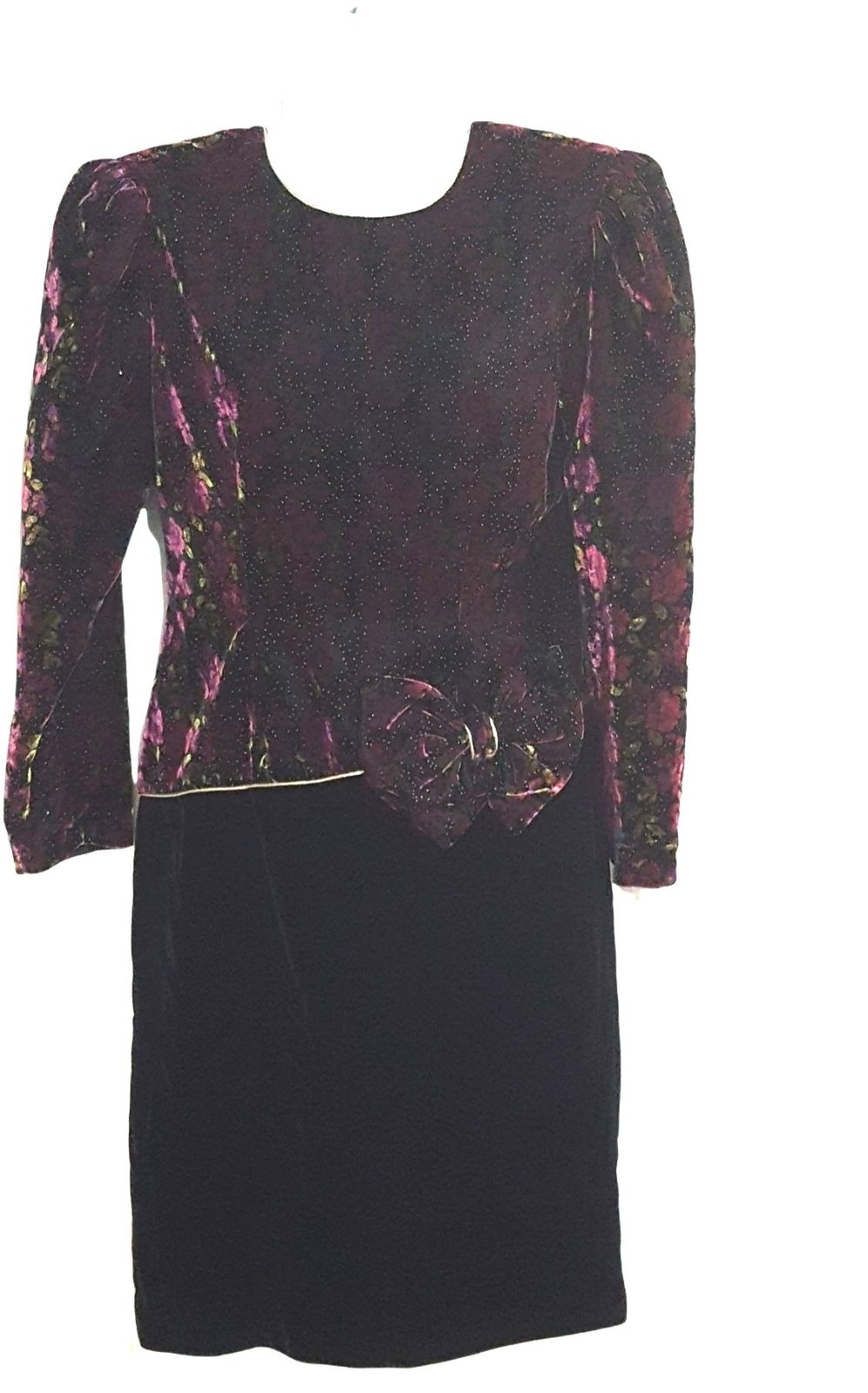 Vintage 80s dress velvet beaded Lisa Michael’s petite 8 floral strong shoulder