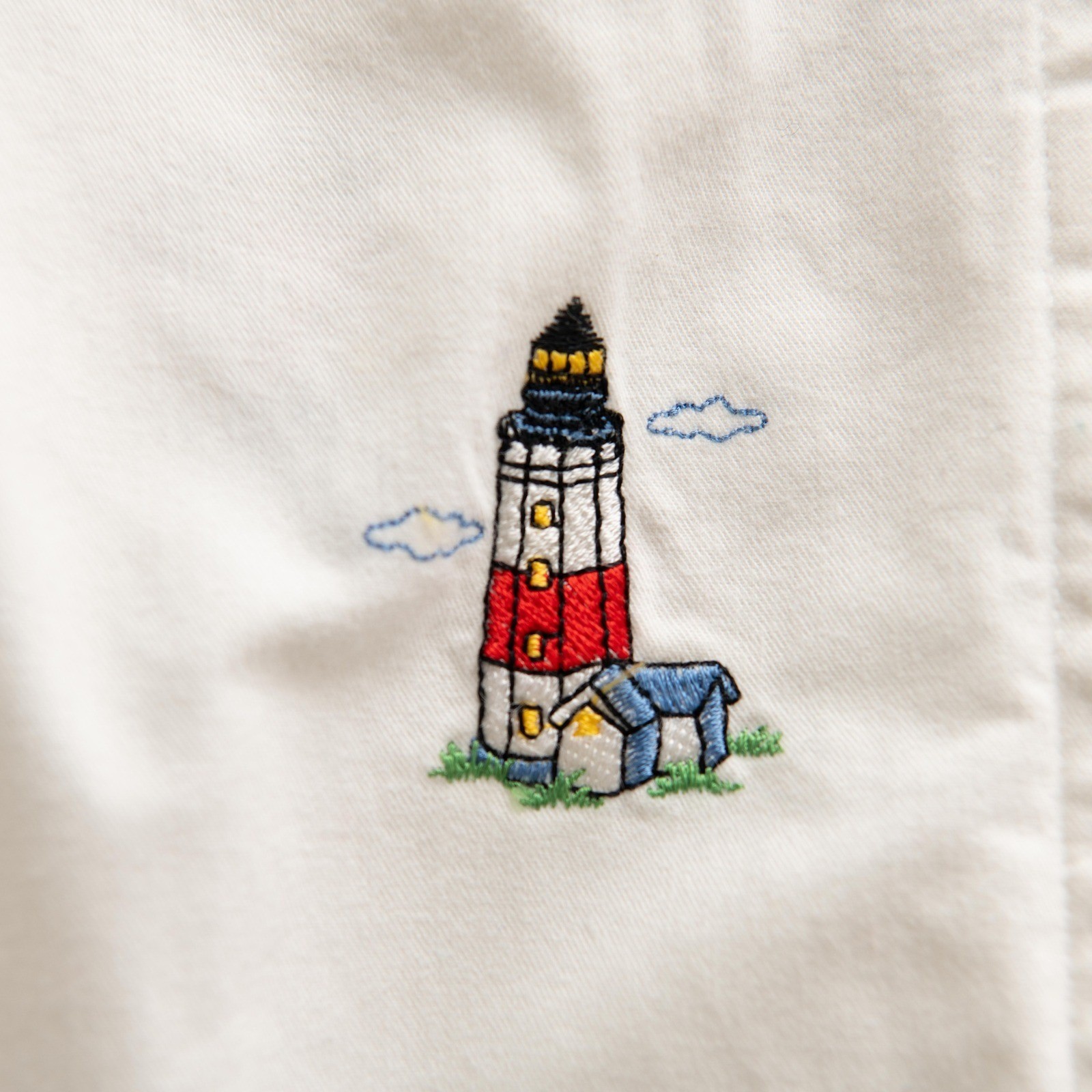 VTG 90s White Denim Embroidered Jacket Casey Coleman Sz S Lighthouse CottageCore