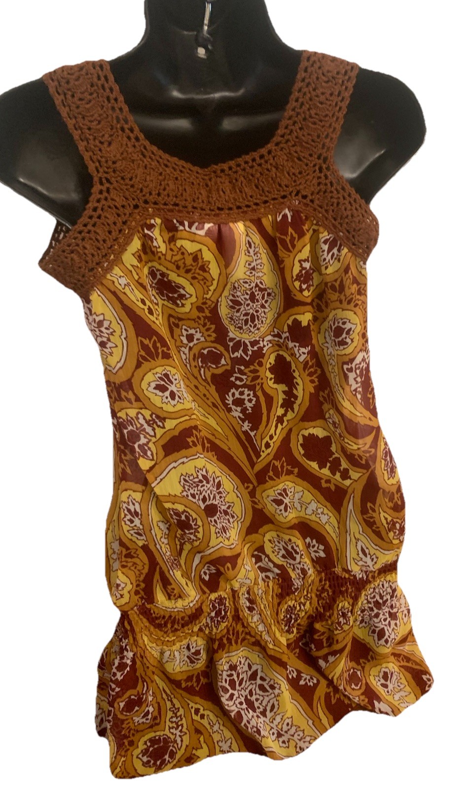 y2k top women Boho Paisley With Crochet Lace Hippie Earth Fairy Vintage