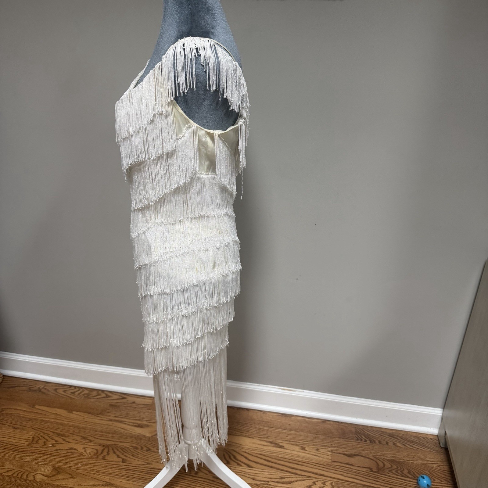 Vintage 80s 90s Ivory White Flapper Fringe Dress TD4 Electra 9/10 USA Made