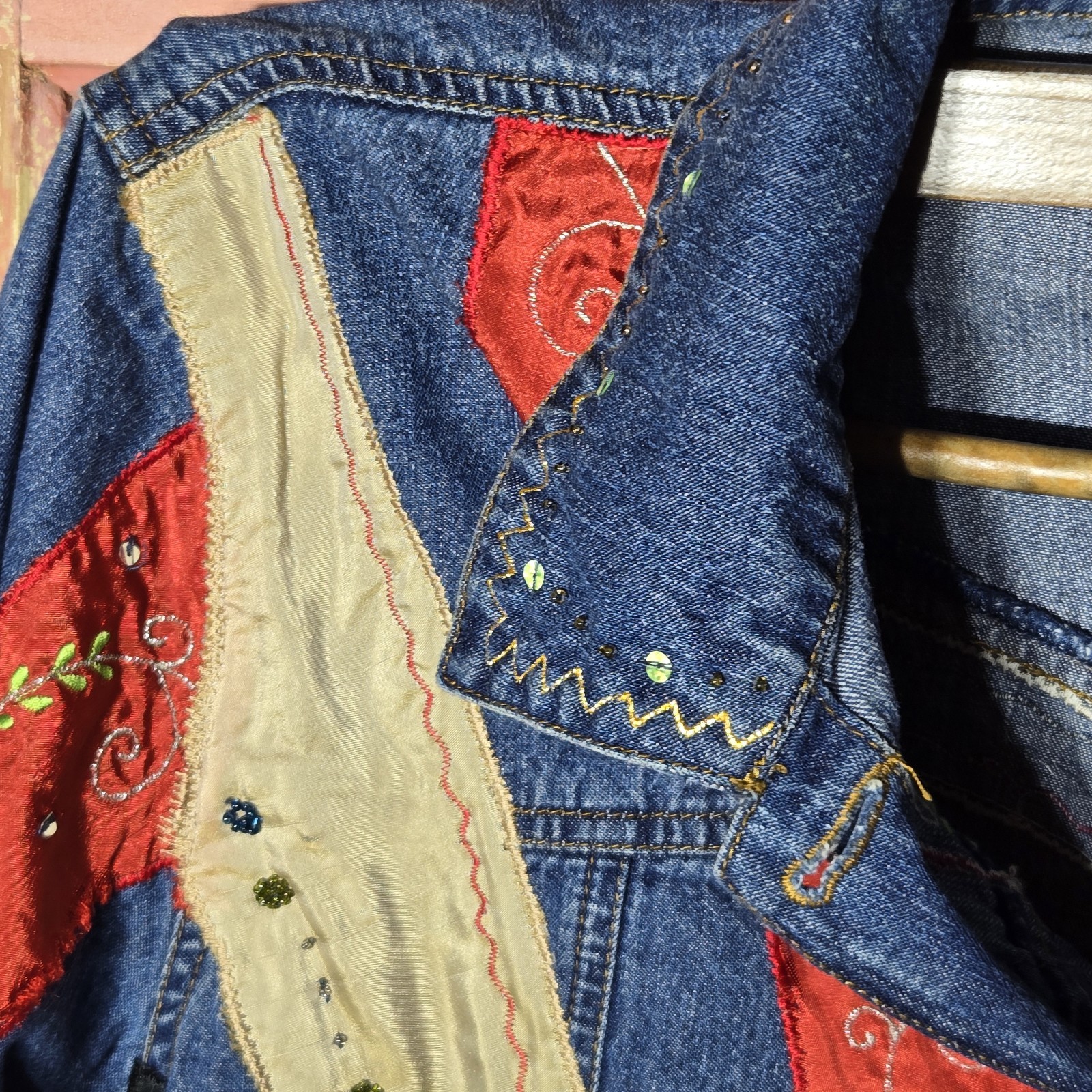 Bleu Bayou Womens Grannycore Jacket Casual Denim Jacket Coat Patchwork Size XL