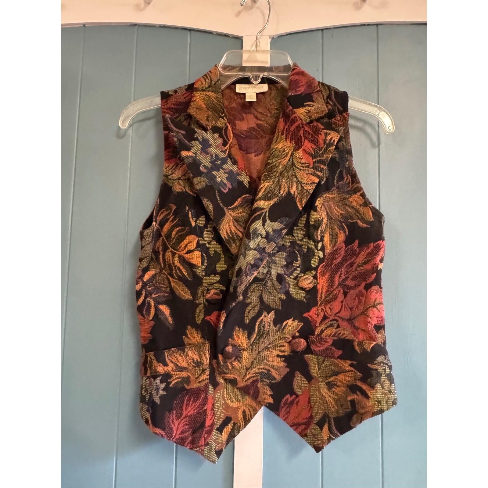Joseph Vincent Vintage Tapestry Floral Vest Petite Double Breasted Autumnal USA