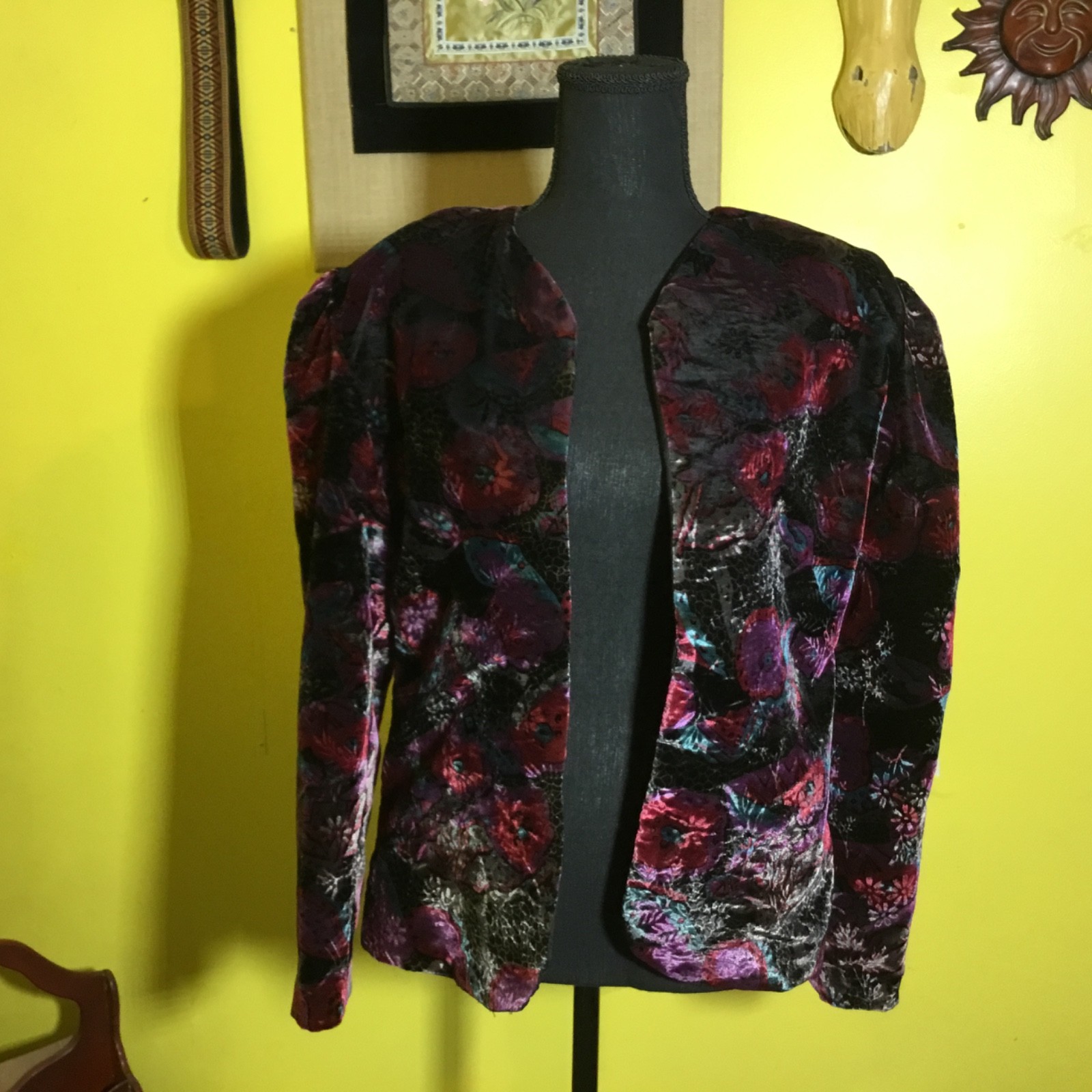 OOAK 1990s Handmade in USA velveteen Dress Formal Jacket w/Shoulder Pads Sm/Med
