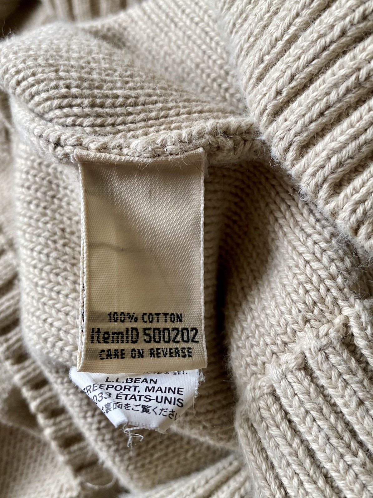 LL Bean Fisherman Cable Knit Cotton Cardigan Sweater Cottagecore Coastal Size L