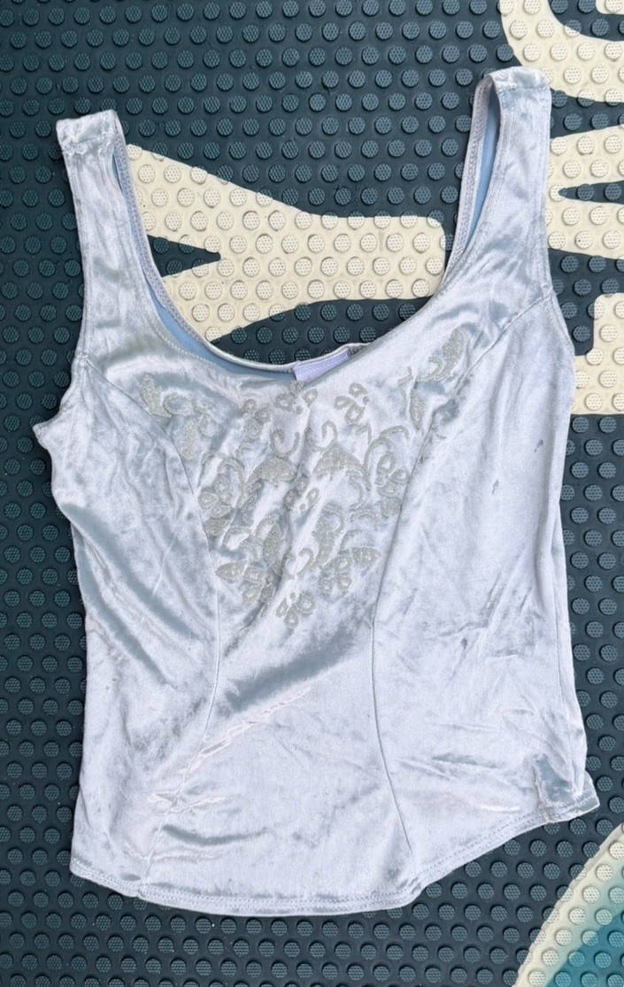 Vintage Fredricks Of Hollywood Womens Medium Blue Satin Tank Top Made In USA