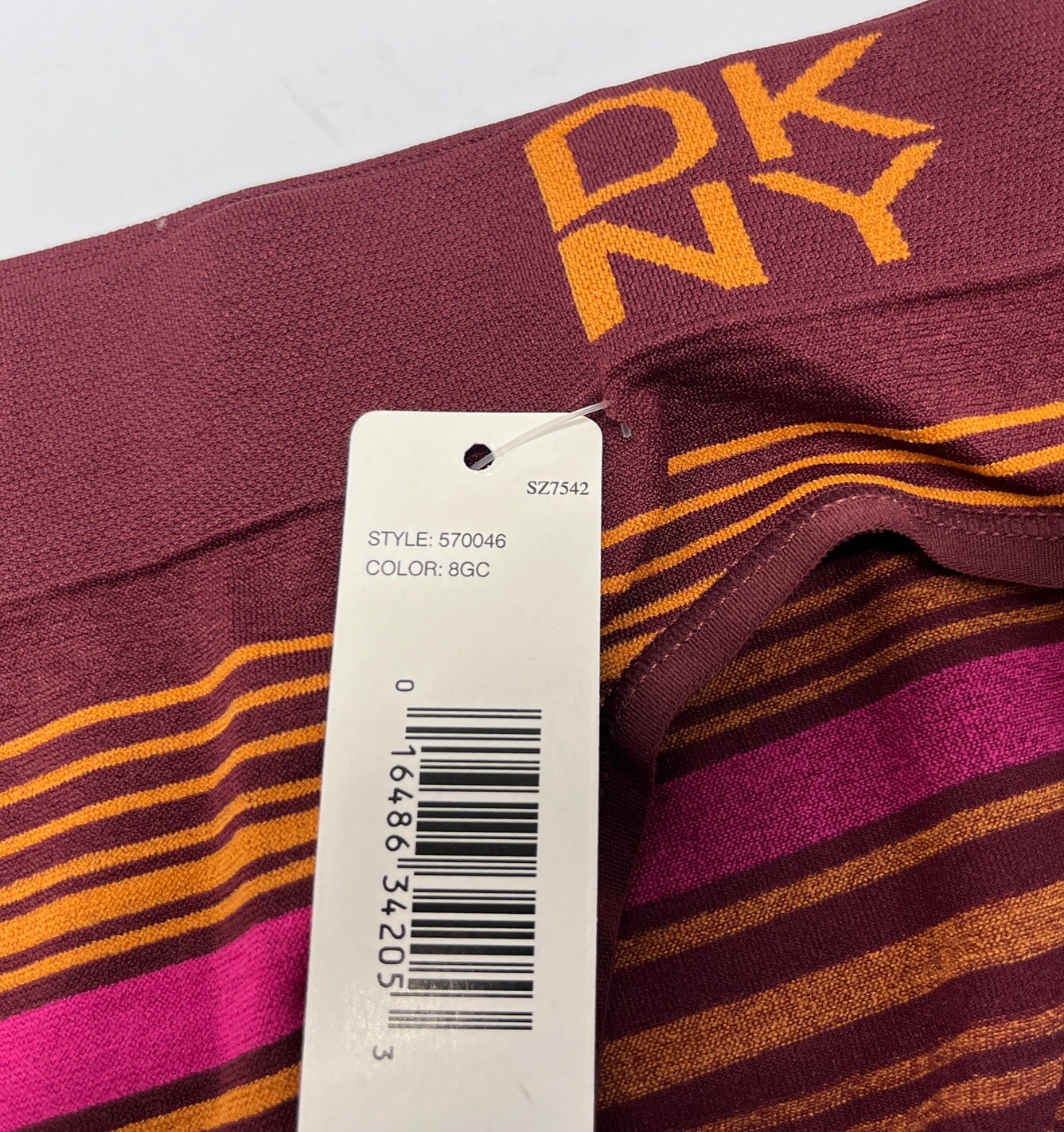 Vtg 2008 DKNY Low Rise No Line Striped Bikini Panty Womens Sz M Burgundy &Gold