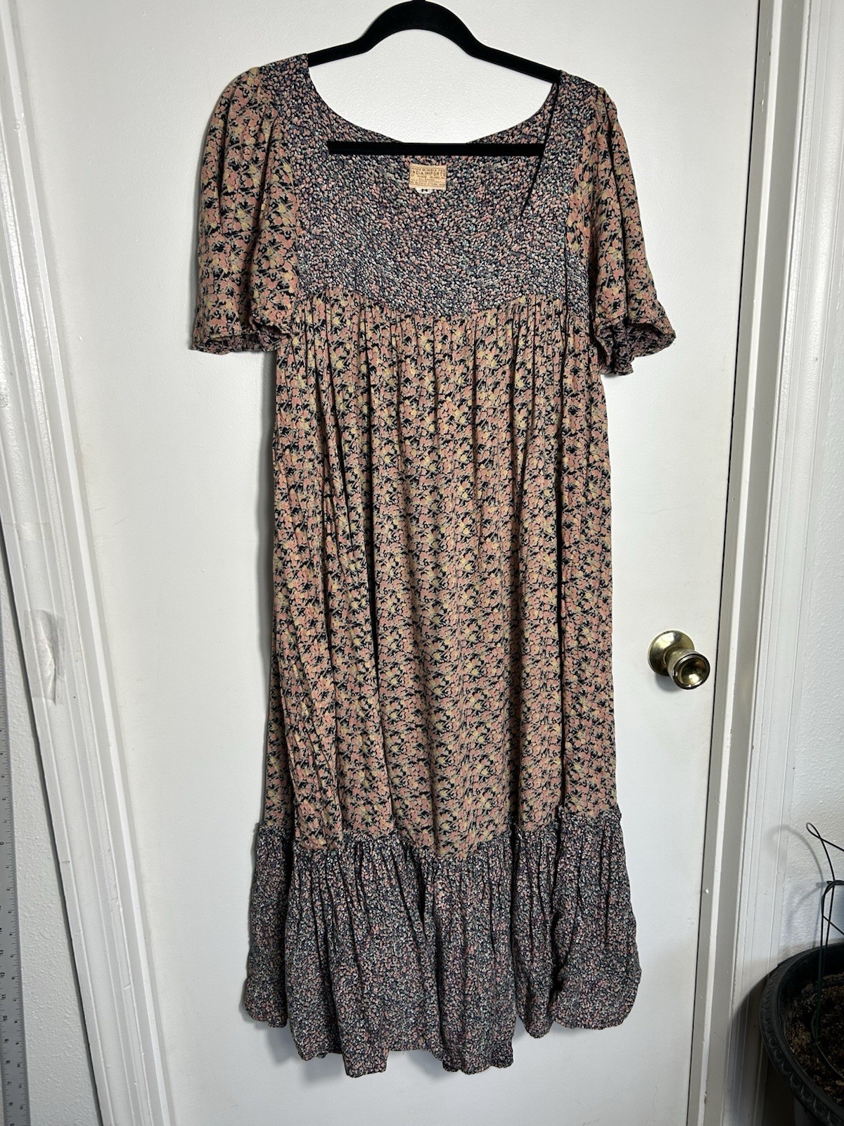 VTG 70s India Imports of Rhode Island Dress M Floral Rayon Boho Hippie Prairie
