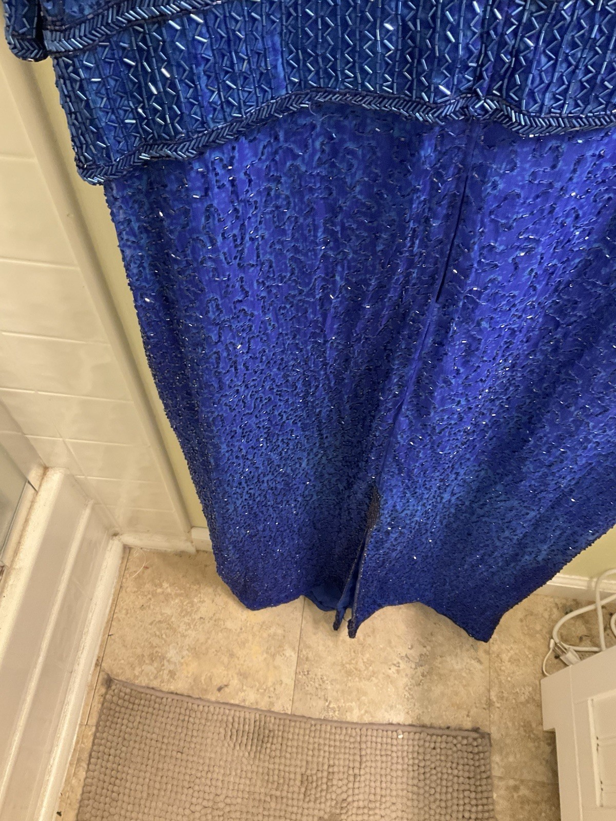 Vintage Laurence Kazar 100% silk cobalt blue heavy beaded cocktail dress size 1X