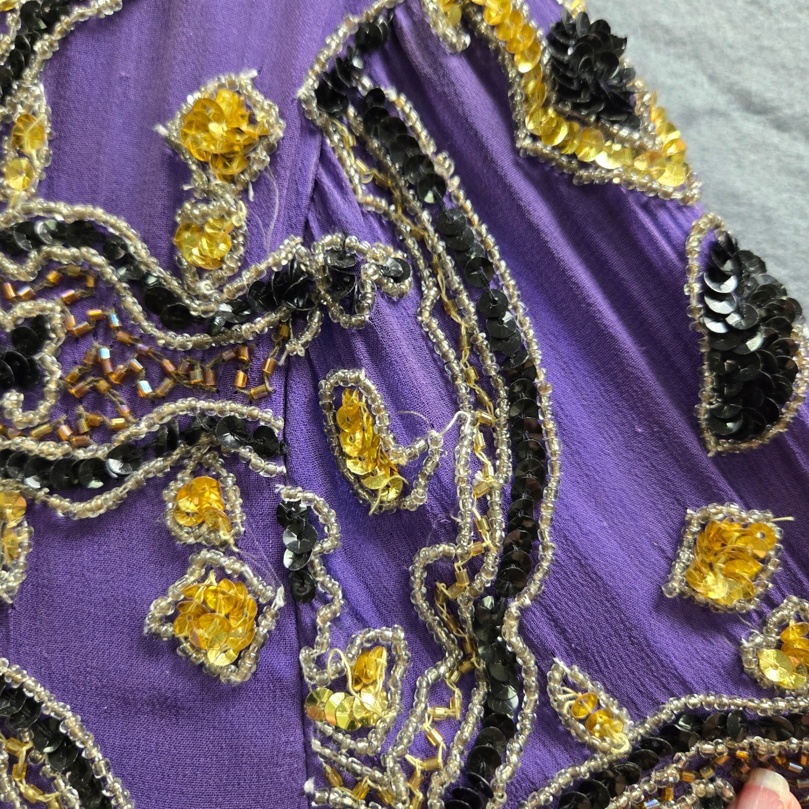 Vintage Beaded Silk Jacket Maximalist XL Purple Sequin Open Festival Art Deco