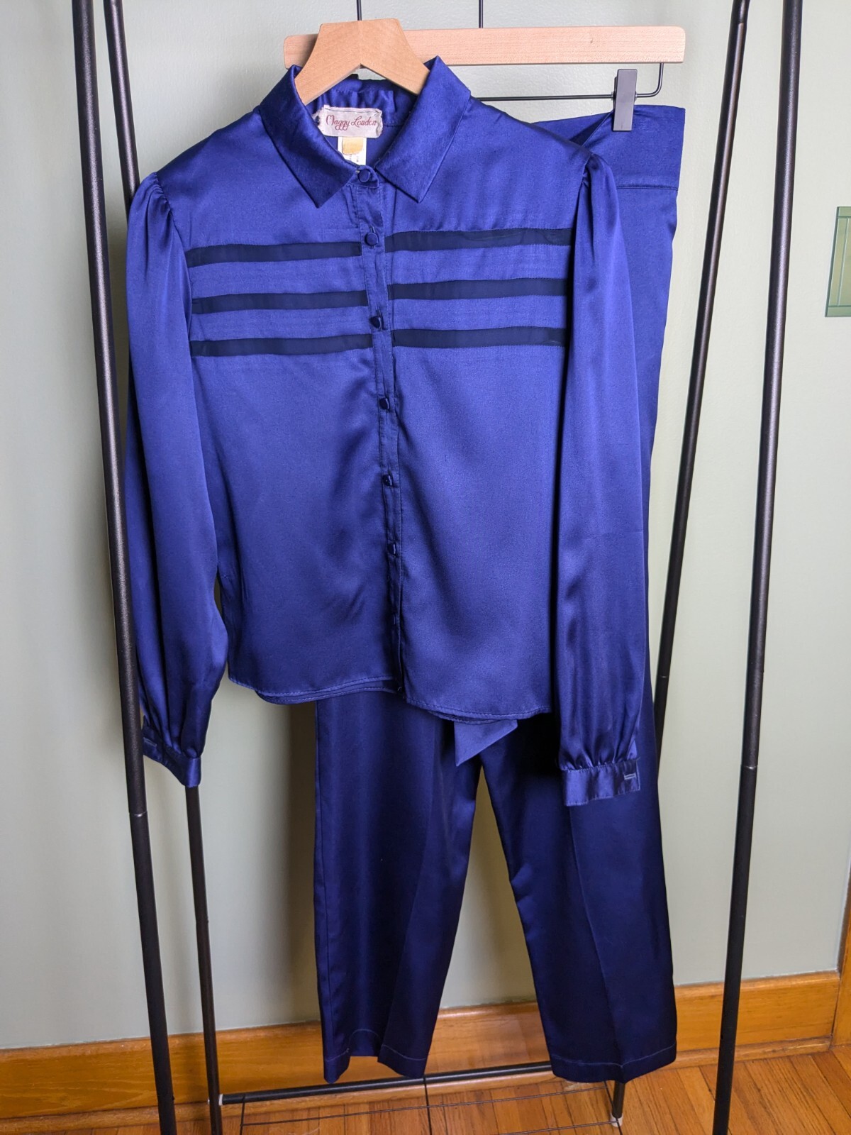 Vintage Maggy London 2 Piece Silky Blue Pajama Set