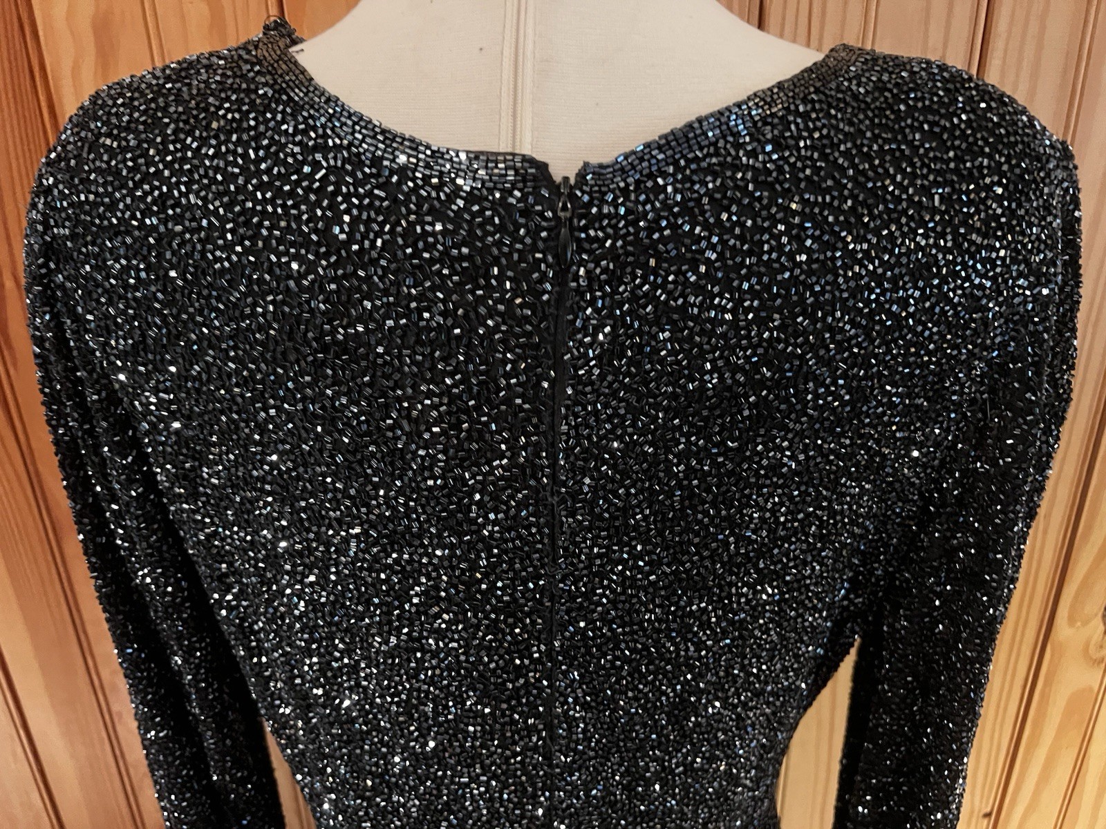 Vtg Naeem Khan Lillie Riazee Sequin Beaded mini long sleeve body con dress 80’s