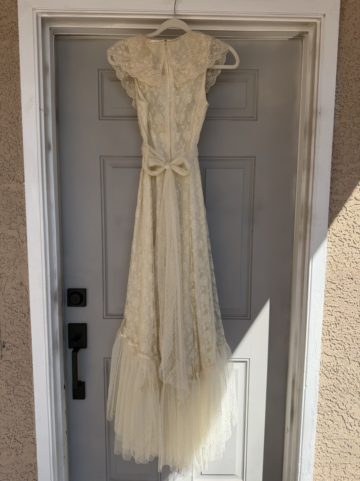 Vtg 70s Jody T Of California Ivory Blush Lace Hi Low Maxi Wedding Festival Dress