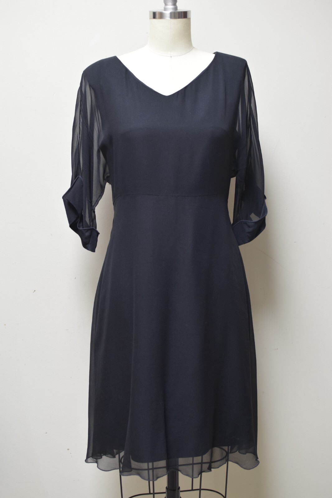 Vintage 70/80s Holly’s Harp Dress 100% Silk Long Sleeve Chiffon Overlay Black~S~