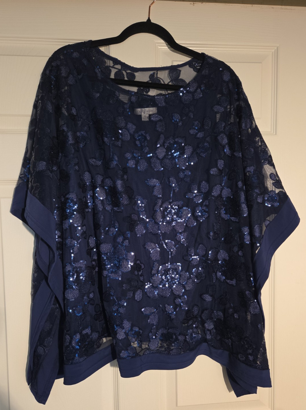 VTG Oleg Cassini Lace Kimono Sleeves Caftan Blouse 14 Shimmery Old Money Resort