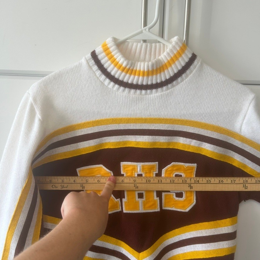 Vintage Hatchers Mfg RHS Cheerleader Sweater Maroon Gold White Stripe Large USA