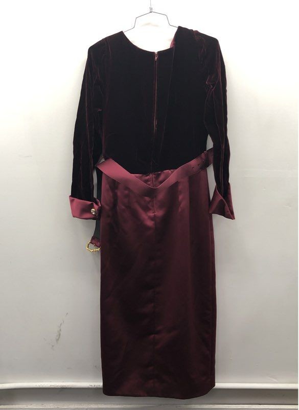Vintage 80s En Francais Huey Waltzer Women’s Burgundy Velvet Satin Wrap Dress 10