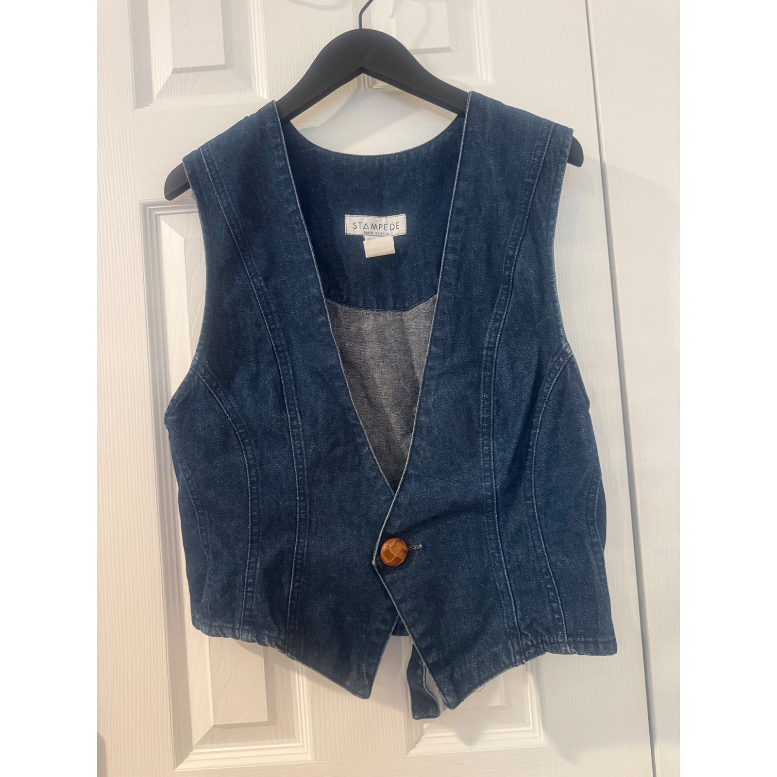 Vintage Stampede Western Denim Vest Womens Medium Blue 100% Cotton Made in USA.