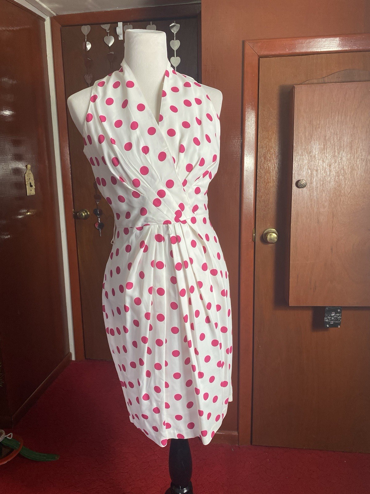 Vintage 80’s Pink And White Polka Dot Dress Medium Marilyn Monroe Euphoria Mod