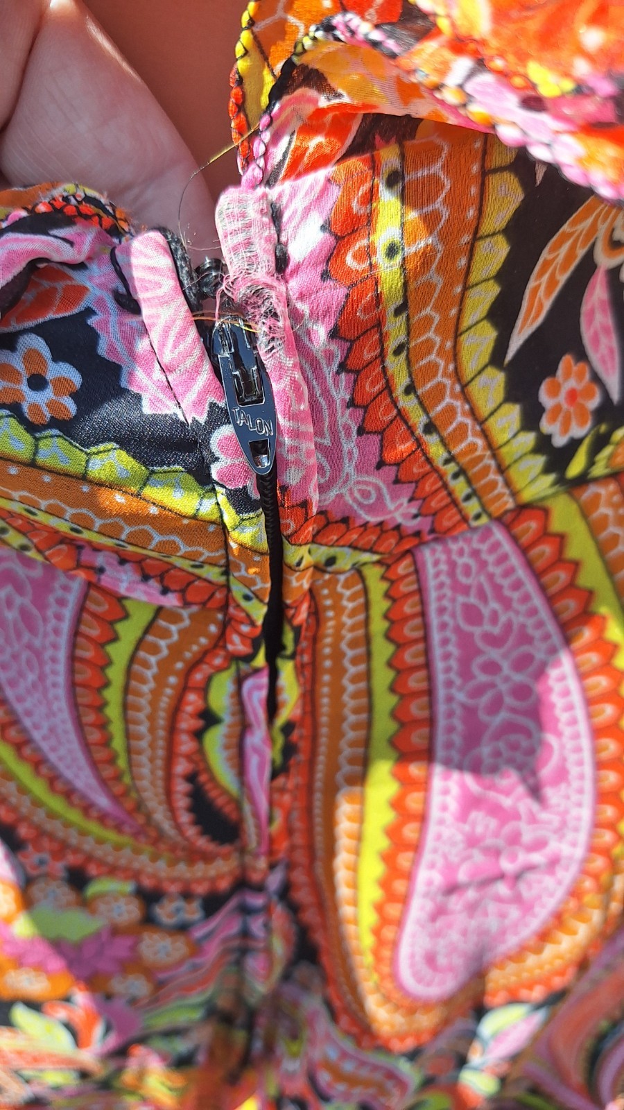Jack Hartley Miami Maxi Dress Paisley Print Ruffle Neck Sleeveless S Vtg 70s