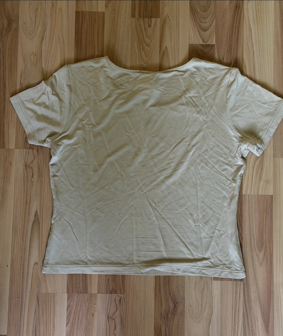 Vintage 90s Mondi Munich Minimalist Beige Scoop Neck Stretch Top – Size Medium