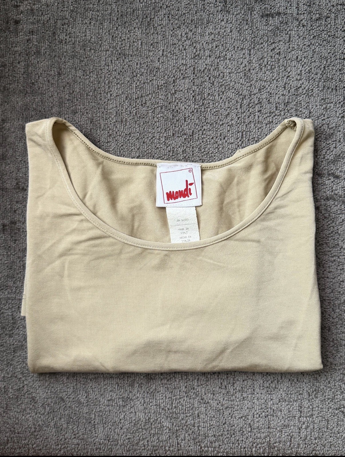 Vintage 90s Mondi Munich Minimalist Beige Scoop Neck Stretch Top – Size Medium
