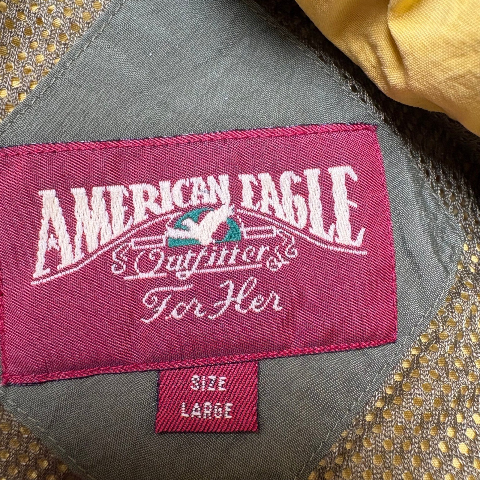 Vintage American Eagle Mustard Yellow Nylon Field Jacket Stowaway Hood Womens M
