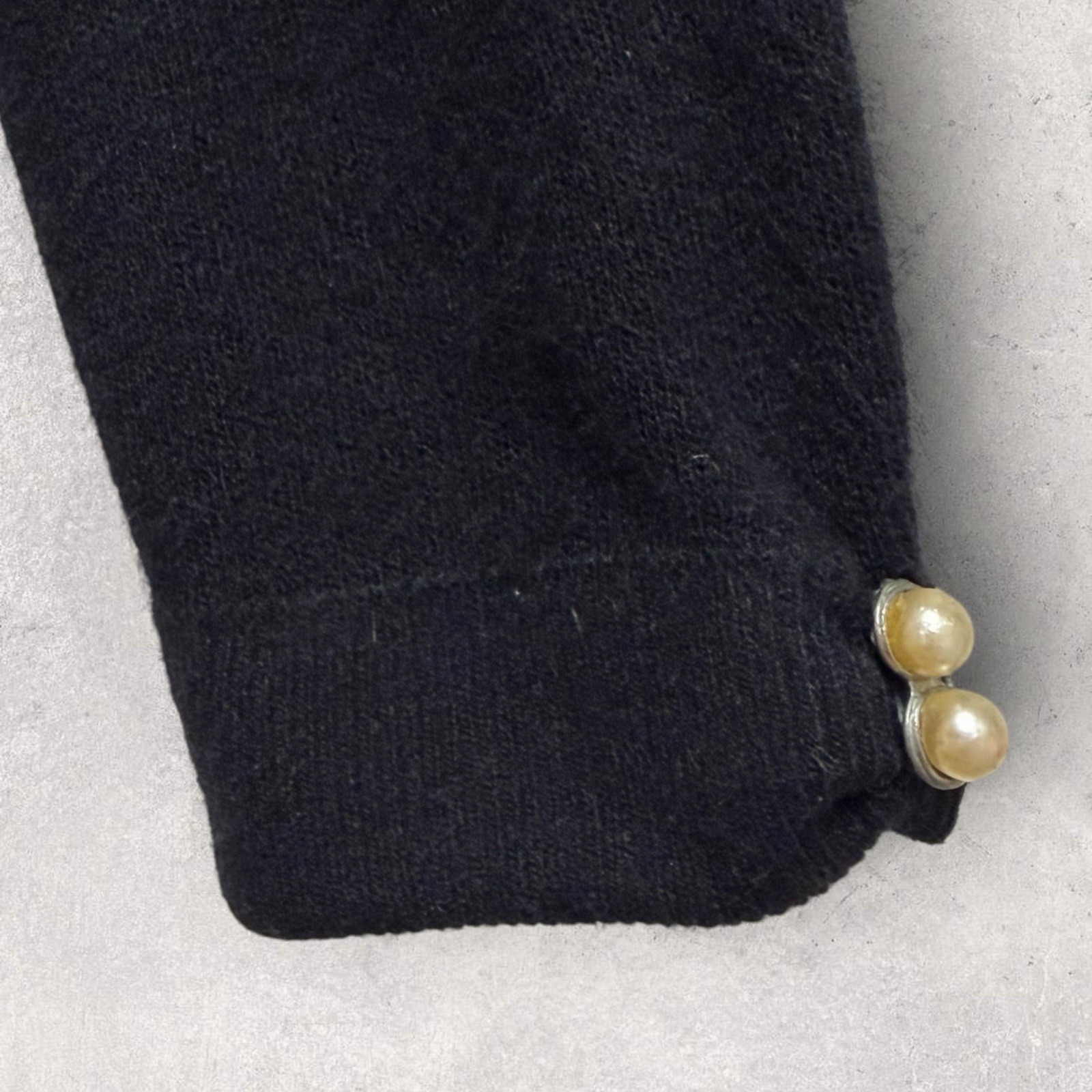 Vtg 50’s Du Pont Orlon Black Cardigan REAL MINK FUR Collar & Pearl Buttons S/M