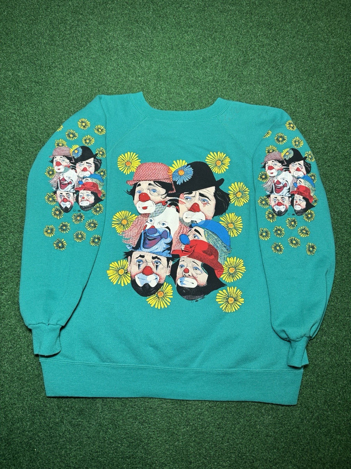 Clown Face Retro AOP All Over Print Happy Sad Face 21×25 90s Vintage Sweatshirt