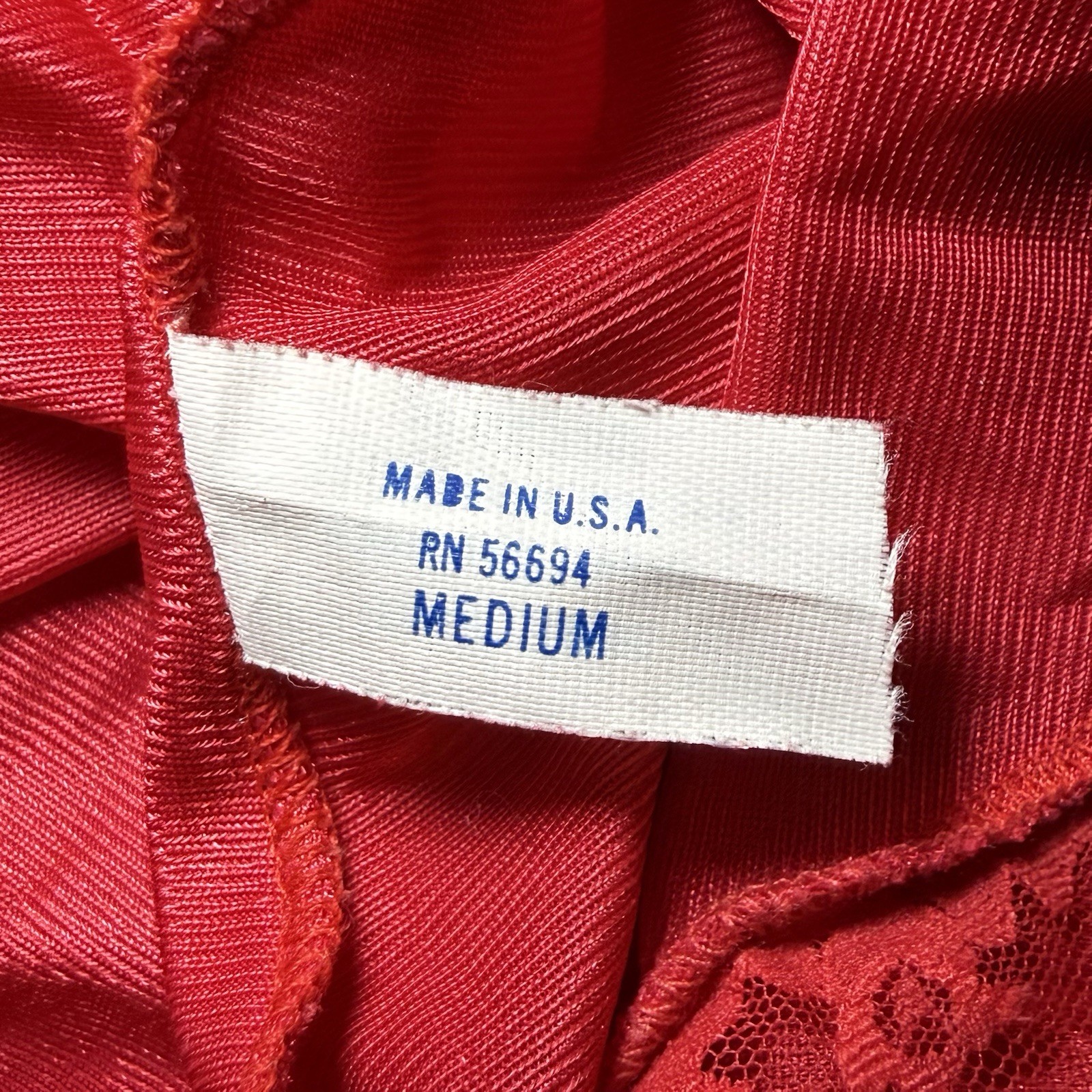 VTG 80’s Red Satin Nylon & Lace Nightgown Maxi Full Sweep Flare Thin Strap MED