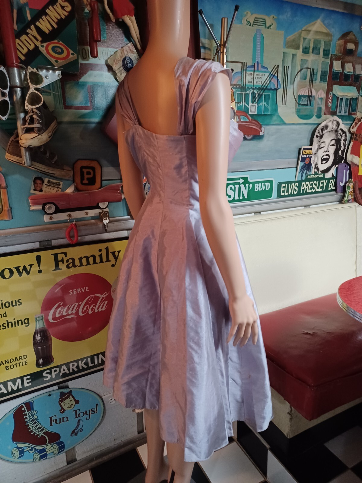 True VTG Mid-century 1940s 1950s Iridescent Satin Cocktail Prom Dress Art Deco S