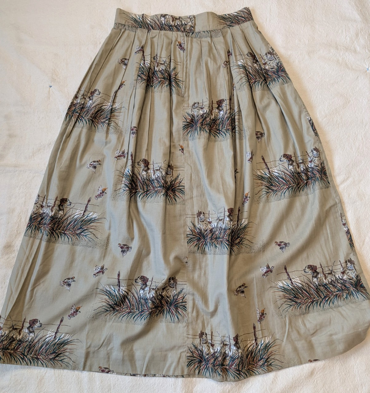 Vintage 80s Women’s All Cotton Hunting Dog Print Maxi Skirt Ruff Hewn Size 14 US