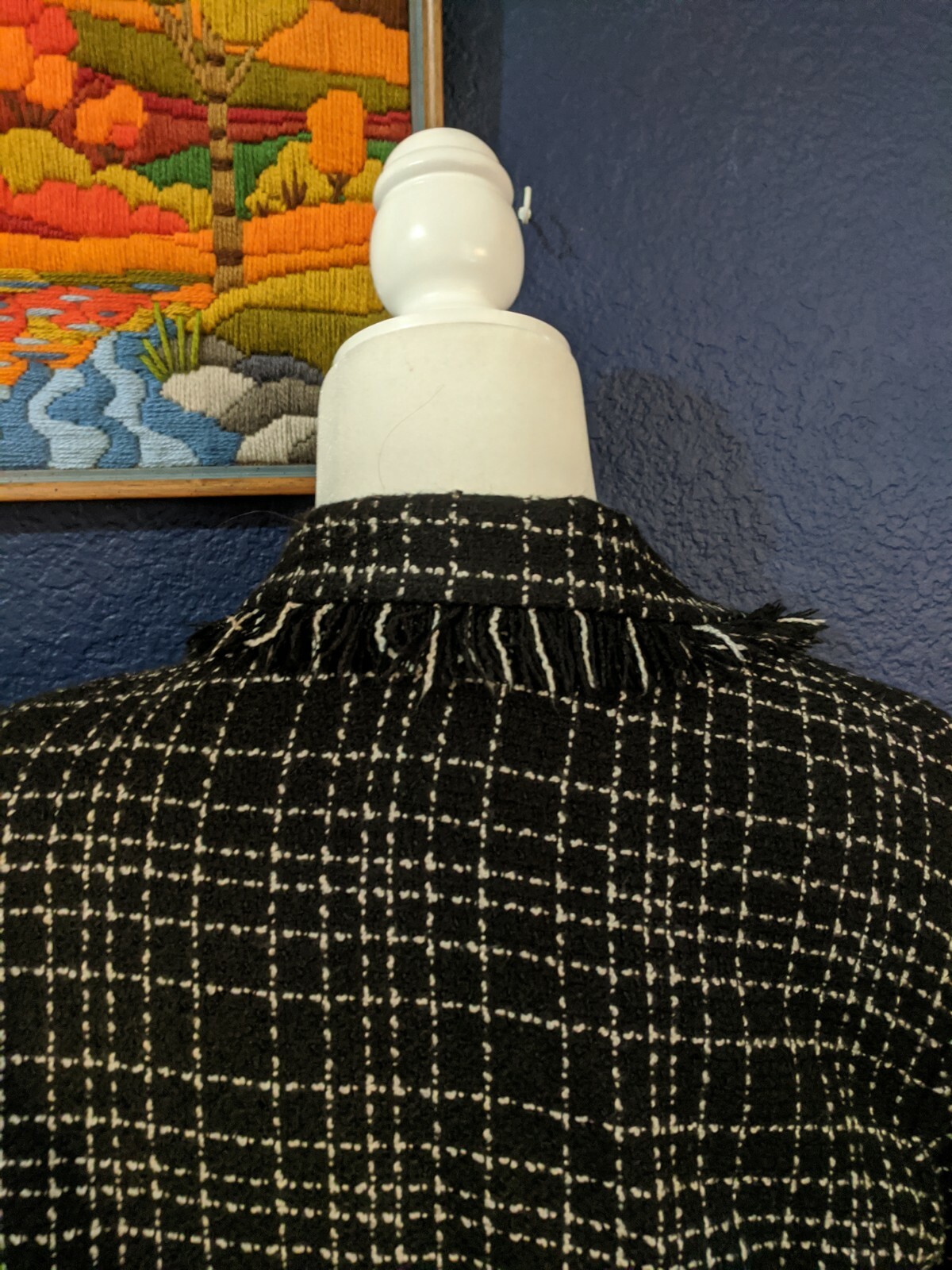 VTG Jonathan Logan Women’s Jacket Zip Lined Black White Knit Plaid Sz 8 Medium M
