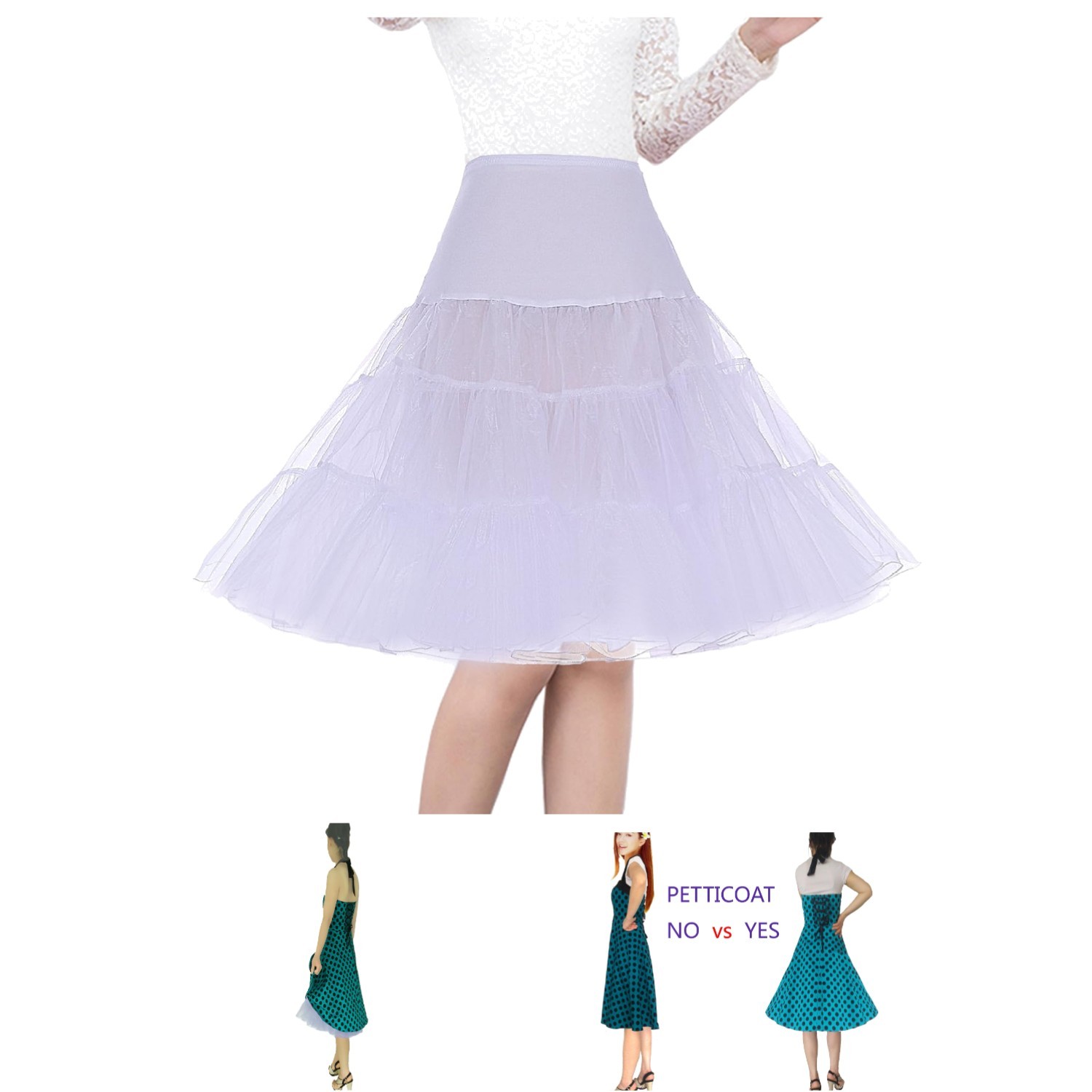 Women’s Rockabilly Petticoat – Soft Crinoline Slip in Adjustable Sizes S-3XL