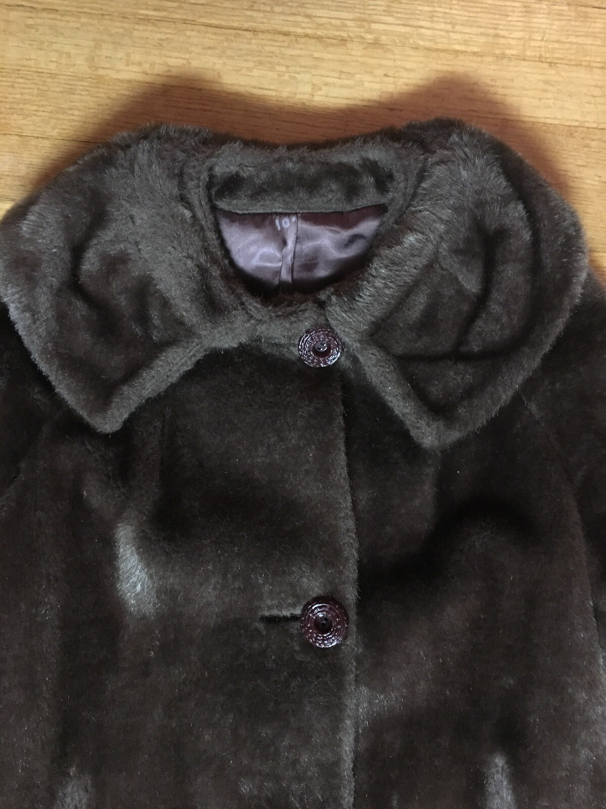 Vtg 50s 60s Ladies Brown Faux Fur Long Coat Jacket Womens M-L Party Glam Mod