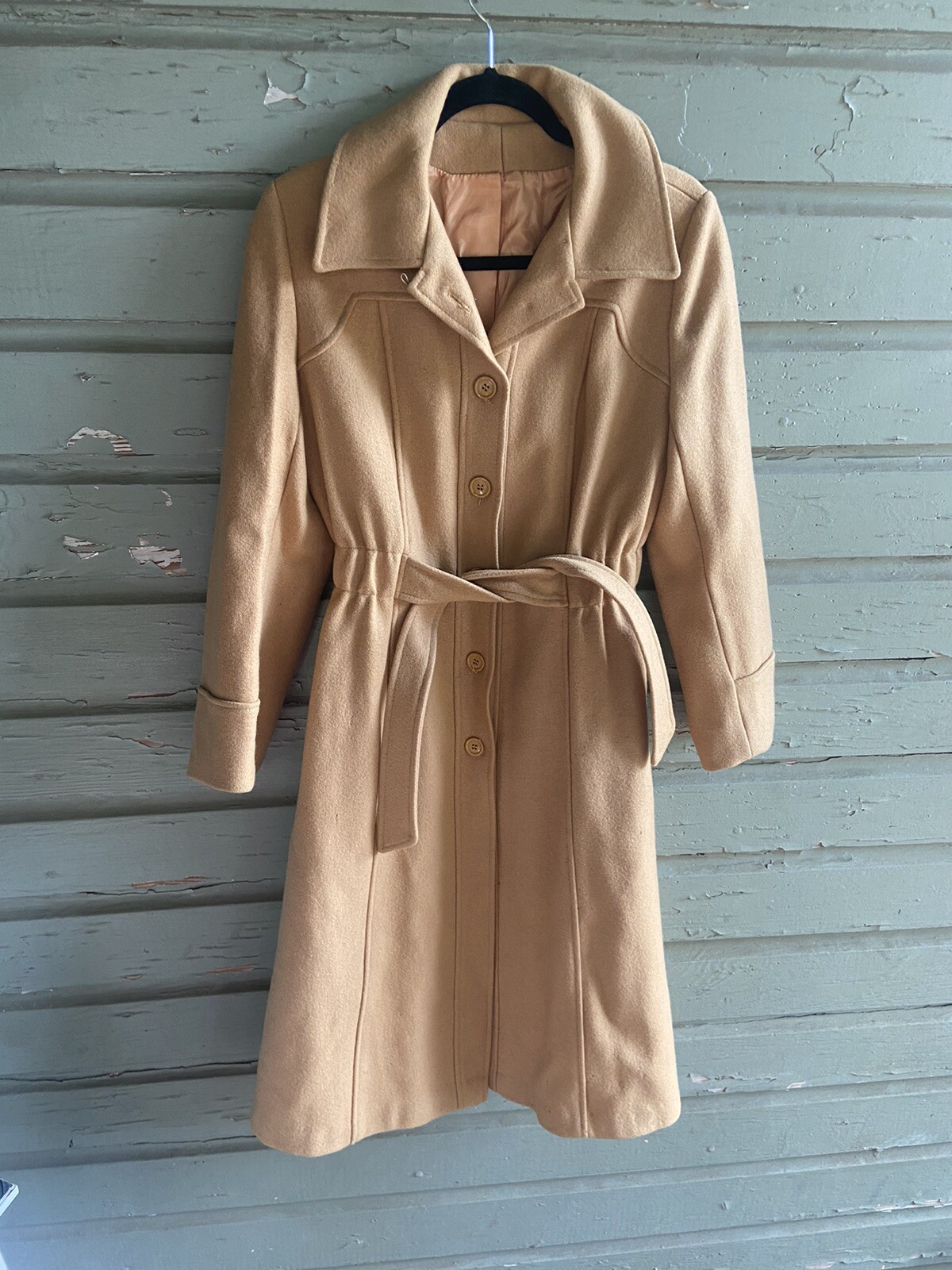 Vintage Trench Coat 100% Camel Hair Wool Coat Belted Lined Classic Style 1970’S